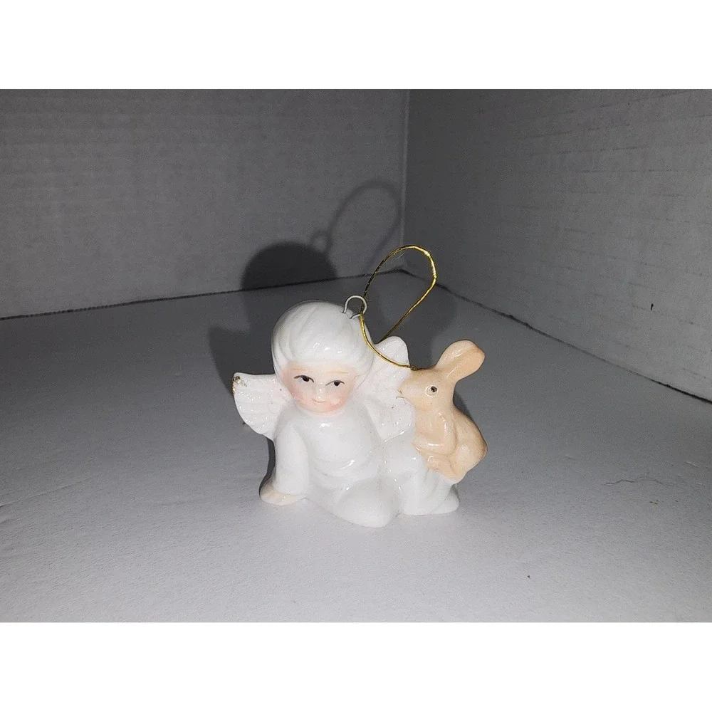 Vintage‎ Bone China Miniature Angel with Bunny Christmas Tree Ornament